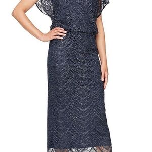 SLNY Navy Lace Midi Dress